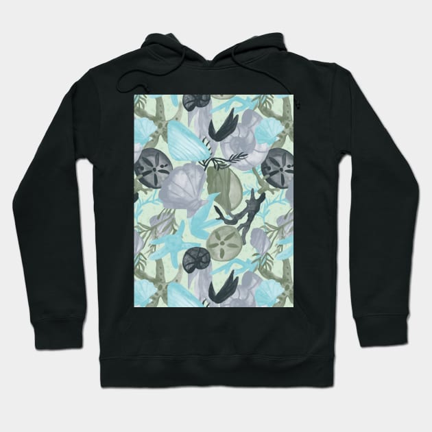 Under the Waves Watercolor - Hand Painted Green, Grey, Blue Pantone Hoodie by GenAumonier